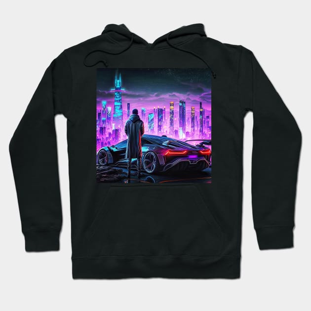 Cyberpunk Long View Hoodie by AICreateWorlds